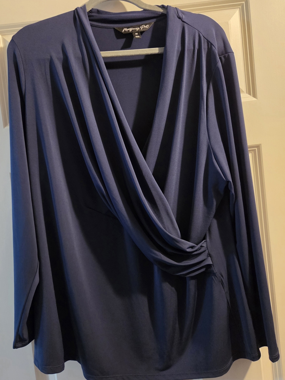 Montgomery Post Deep Navy Draped Wrap Blouse